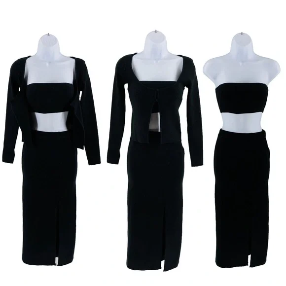 Petal & Pup NEW Luna 3 Piece Knitted Set Black Sweater Midi Dress Size XS - Picture 4 of 14